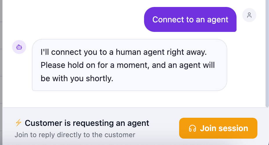 Agent join prompt in conversation panel