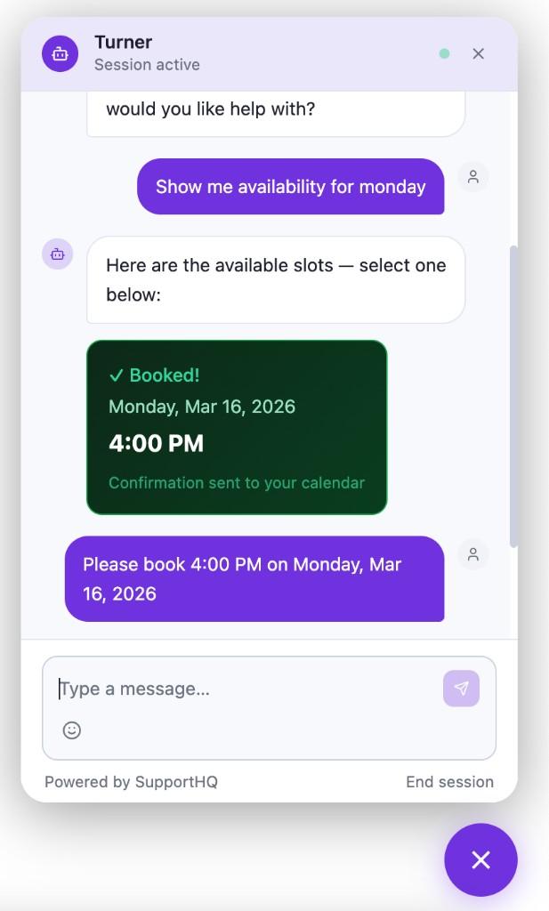 Booked confirmation in widget