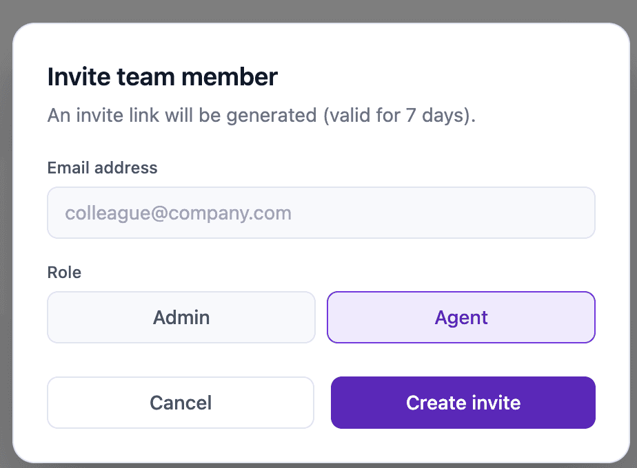 Invite team member with role selection